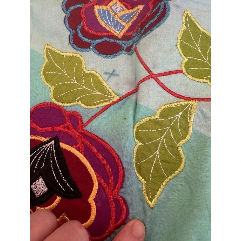Handmade Indian Applique Cotton Bedspread 84x94 2 Pillowcases Floral Boho